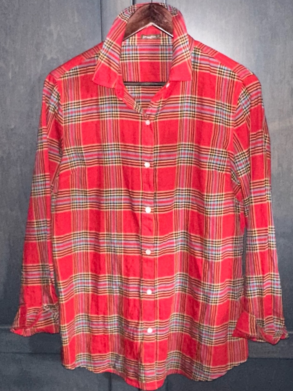 J. McLaughlin Red Plaid Cotton Button-Down Shirt